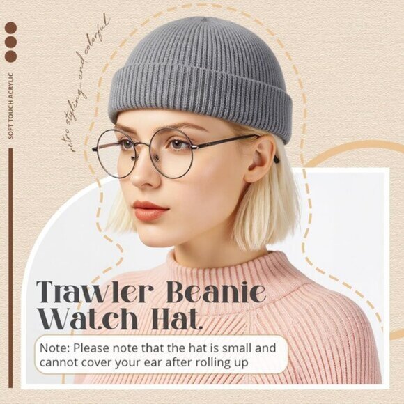 ⚡Unisex Black, Light Gray, Khaki, Beige 4 Pieces Watch Hat Fisherman Beanie - Picture 4 of 7